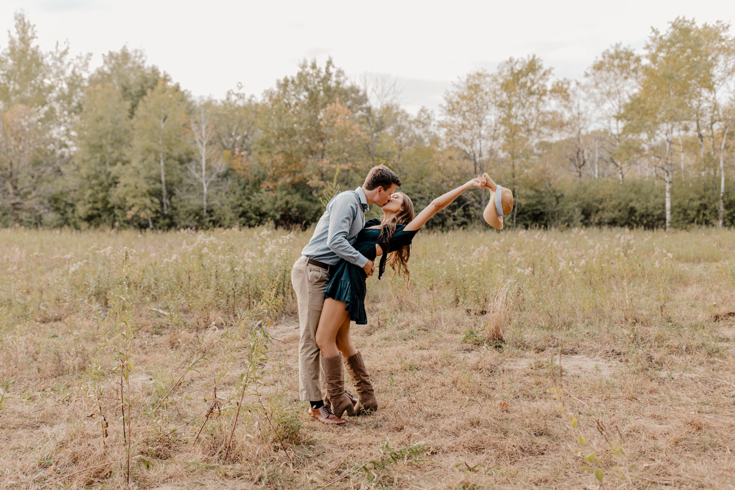 Couple kissing during MN engagement session